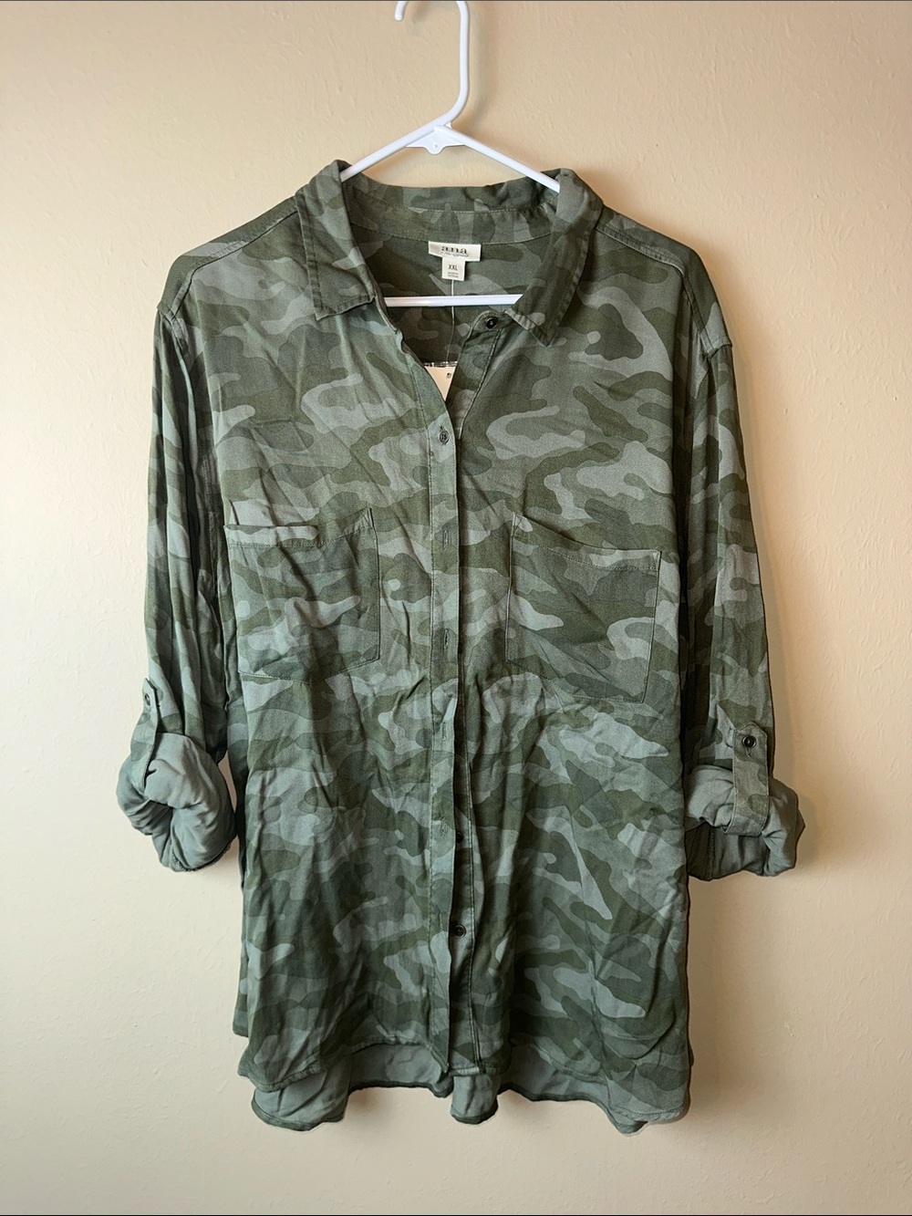 a.n.a Green Camo Button Down Shirt